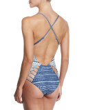 Printed-Stripe Cutout One-Piece Swimsuit