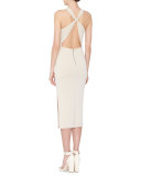 Lumi Fitted Cross-Back Midi Dress, Cream