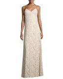 Gia Sleeveless V-Neck Lace Column Gown