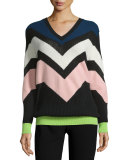 Graphic Intarsia V-Neck Sweater, Navy