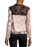 Long-Sleeve Lace Colorblock Top, Black/Blush