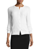 Sequined Button-Front Cardigan, White