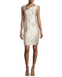Sleeveless Marble Sheath Dress w/ Jacket, Gold Sand