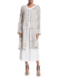 Round-Neck Long Coat with Pleated Panels, Hessian