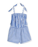 Striped Chambray Romper, White/Blue, Size 4-7