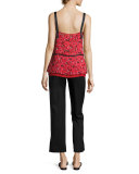 V-Neck Pleated Abstract-Print Silk Cami, Red