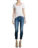 The Ankle Skinny Jeans W/Raw Hem, Bright Indigo Stretch