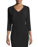 3/4-Sleeve Open-Front Shrug, Black