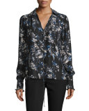 Annie Floral-Print Silk Blouse, Myrtle