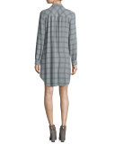 Long-Sleeve Plaid Silk Shirtdress 