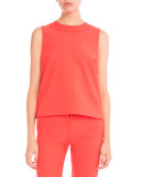 Stitched-Trim Sleeveless Top, Hot Coral