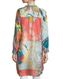 Yokina Long-Sleeve Printed Silk Slip Dress, Plus Size 