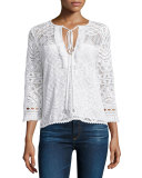 3/4-Sleeve Lace Embroidered Top 