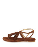 Tasselites Suede Tassel Flat Thong Sandal, Walnut