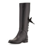 Ascot Ribbon Lace-Up Riding Boot, Black