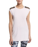 Mesh-Back Cap-Sleeve Sport Tee, Petal