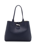 Roseau Reversible Leather Tote Bag, Navy/Silver