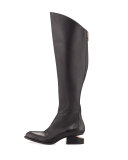 Sigrid Lift-Heel Leather Knee Boot, Black