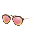 Iridescent Geometric Sunglasses, Brown