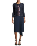 3/4-Sleeve Embellished Pullover Top, Midnight Blue