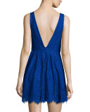 Storm Lace-Up Lace Mini Dress, Marine Blue