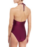 Cutout Halter One-Piece Swimsuit, Burgundy