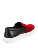 Bicolor Suede & Leather Slip-On Sneaker, Red