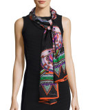 Silk Chiffon Southwestern Scarf, Black