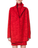 Notch-Collar Tiger-Print Coat, Red