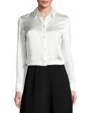 Cigarette-Print Structured Blouse, Bone