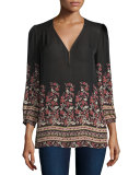 Riva Floral-Print 3/4-Sleeve Georgette Top