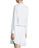 Carol Long-Sleeve Lace-Up Mini Dress, White