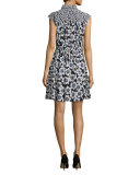collared floral silk-blend shirtdress, black