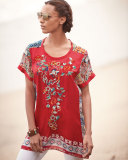 Yokito Embroidered Combo Tunic, Red/Multi