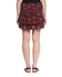 Afos Floral Tiered Flounce Skirt, Burgundy/Gray