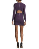 Rudi Long-Sleeve Crepe Open-Back Sheath Dress, Deep Plum