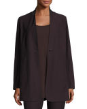 Stretch-Crepe Stand-Collar Long Jacket