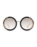 Beverly Round Swarovski® Sunglasses, Black/White