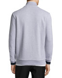 Semi-Fancy Piqué Front-Zip Sweater, Silver Chine/Navy