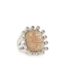 Carved Mother-of-Pearl & Quartz Doublet Ring, Size 7