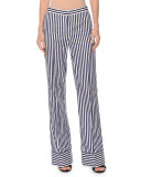 Striped Straight-Leg Cotton Pants, White/Blue