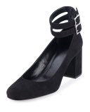 Babies Suede Ankle-Wrap Pump, Black (Nero)