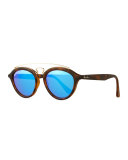 Round Double-Bridge Acetate Sunglasses W/Mirror Lenses