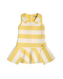 Collared Striped Tweed Fit-and-Flare Dress, Yellow, Size 4-10