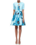 Sleeveless Floral-Print A-Line Dress, Blue/Multi