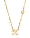 K Initial Pendant Necklace with Diamond