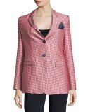 Geometric-Jacquard One-Button Jacket, Red/Multi