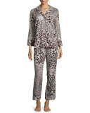 Animal-Print Cotton Pajama Set, Light Pink/Natural