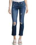 Distressed Mid-Rise Capri Jeans, Canyon