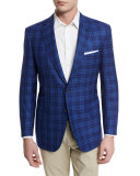 Large Plaid Two-Button Sport Coat, High Blue